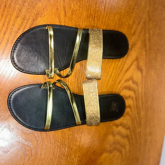 Glamorous Gold Slide Sandals For Women, Rhinestone Decor Multi Strap Sandals. - Picture 3 of 4